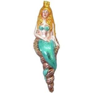December Diamonds Mermaid Sitting Seashell Glass Christmas Ornament 79-80952 8"